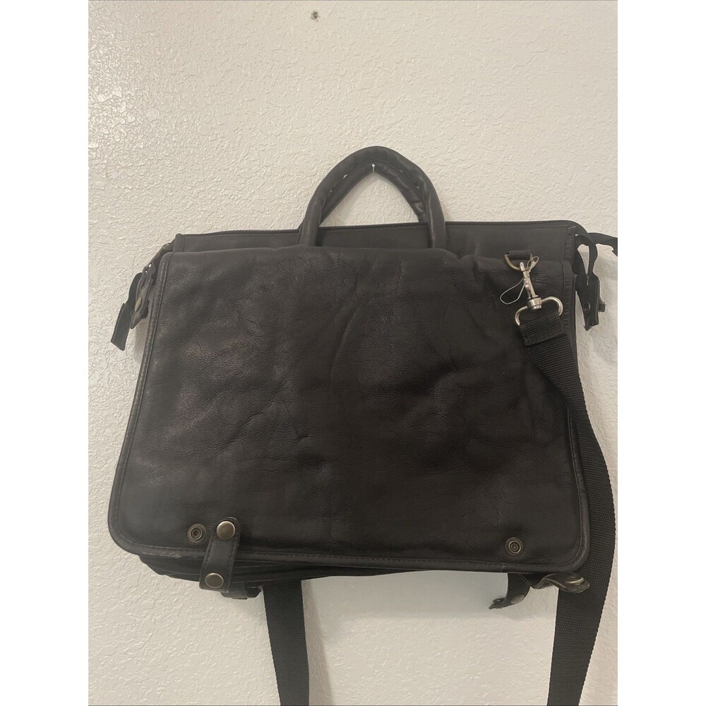Clava American USA Black Leather Laptop Bag Career Men Bag Preppy Tote